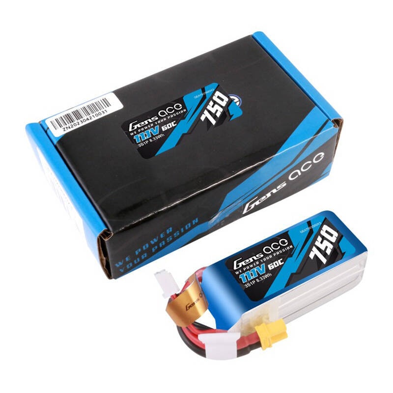 Gens Ace 750mAH 11,1V 60C 3S1P Lipo-batteri med XT30-kontakt