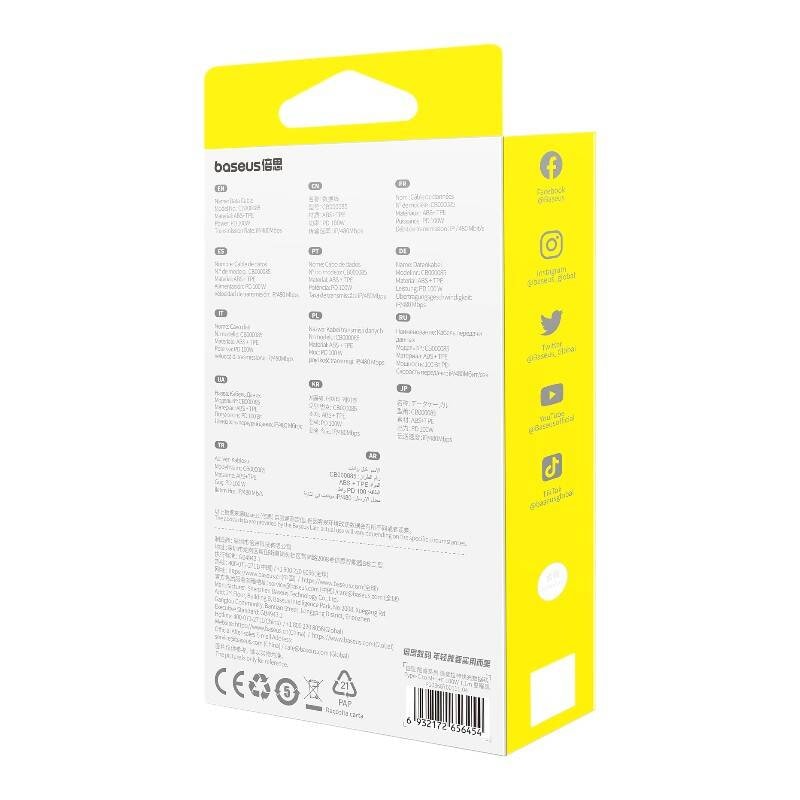 Hurtigladekabel 3in1 Baseus Free2Draw USB-C til USB-C/Lightning/Micro 100W, 1,1 m (svart)