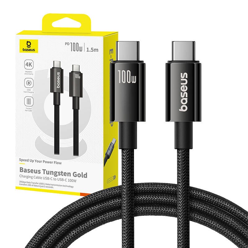 Baseus Kabel USB Tungsten Gold USB-C til USB-C 100W 1,5 m (svart)
