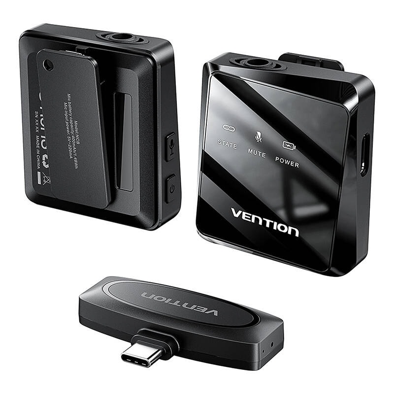 Trådløs mikrofon x2 Vention NCBB0 USB-C (svart)