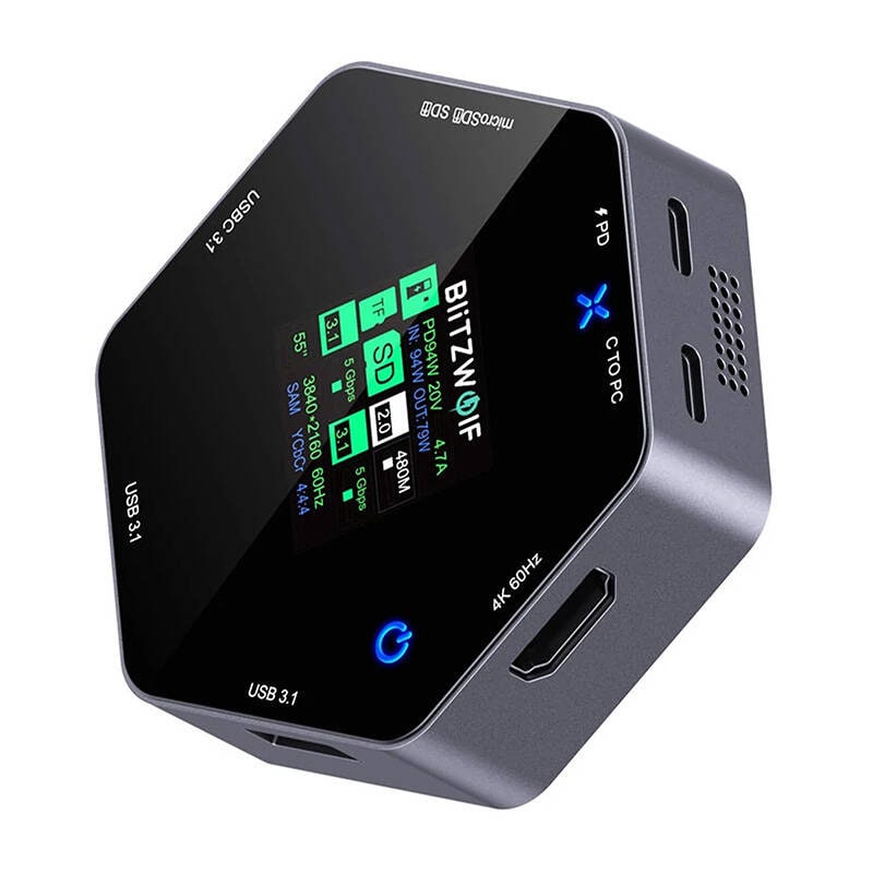Blitzwolf 8in1-dokkingstasjon BW-TH16 USB 100W LCD Smart Display
