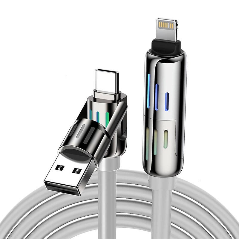 Blitzwolf BW-HDC6 4-i-1 USB-C/USB-A til USB-C/Lightning-kabel 1,2 m 240 W RGB (grå)