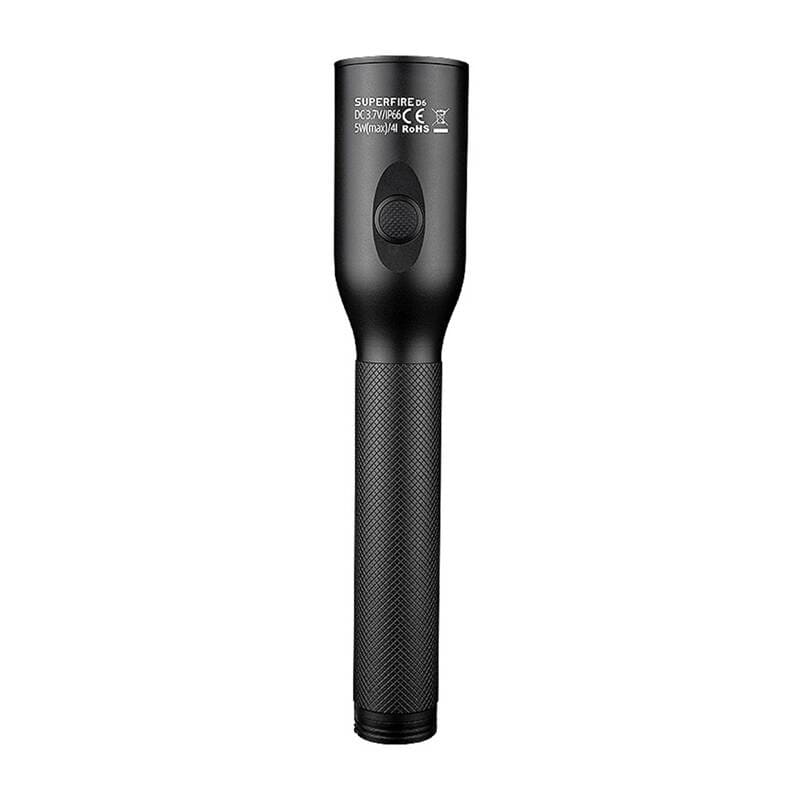 Superfire D6 lommelykt, 220 lm, 210 m rekkevidde, 4 moduser