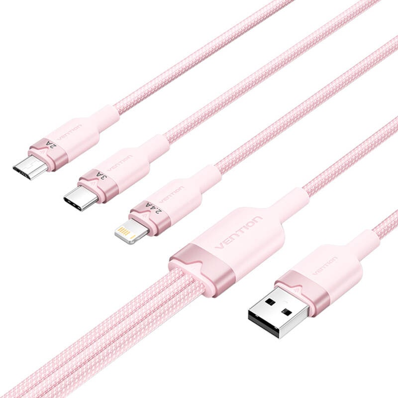 USB 2.0 A til 3in1 3A-kabel Vention CTPPG 1,5M (rosa)