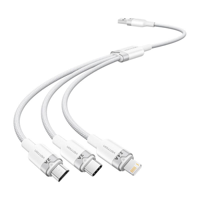 USB 2.0 A til 3in1 3A-kabel Vention CTPWG 1,5M (hvit)