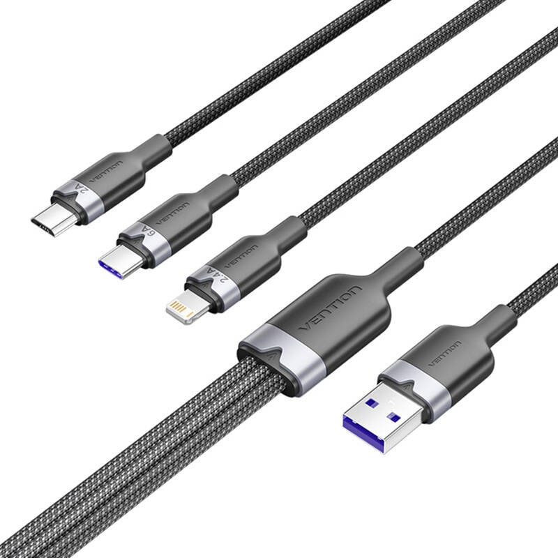 USB 2.0 A til 3-i-1 6A-kabel Vention CTRBG 1,5M (svart)