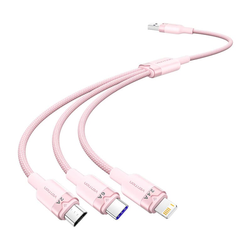 USB 2.0 A til 3-i-1 6A-kabel Vention CTRPG 1,5M (rosa)