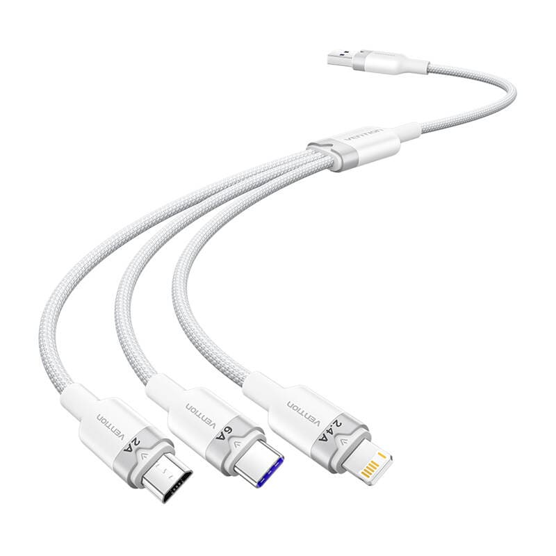 USB 2.0 A til 3-i-1 6A-kabel Vention CTRWG 1,5M (hvit)
