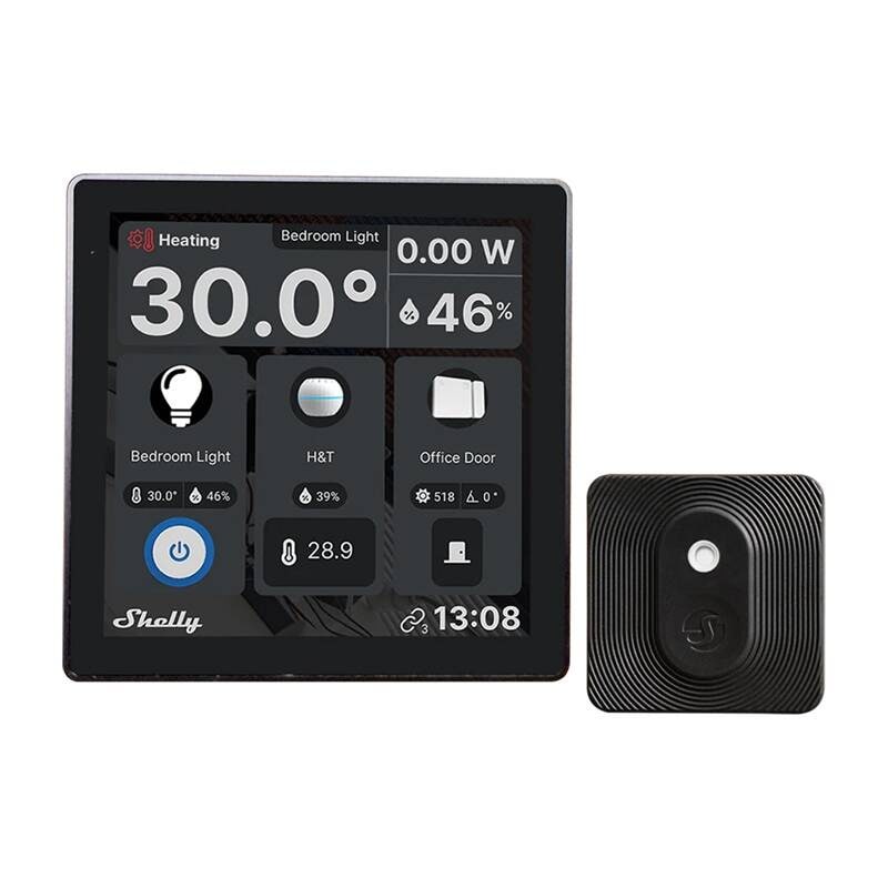 Shelly Wall Display WiFi/BLU (svart) + BLU H&T (svart) sett