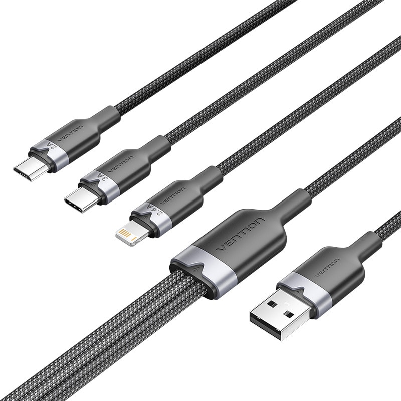 USB 2.0 A hann til 3-i-1 USB-C, Lightning og Micro-B hannkabel Vention 3A CTPBG 1,5 m