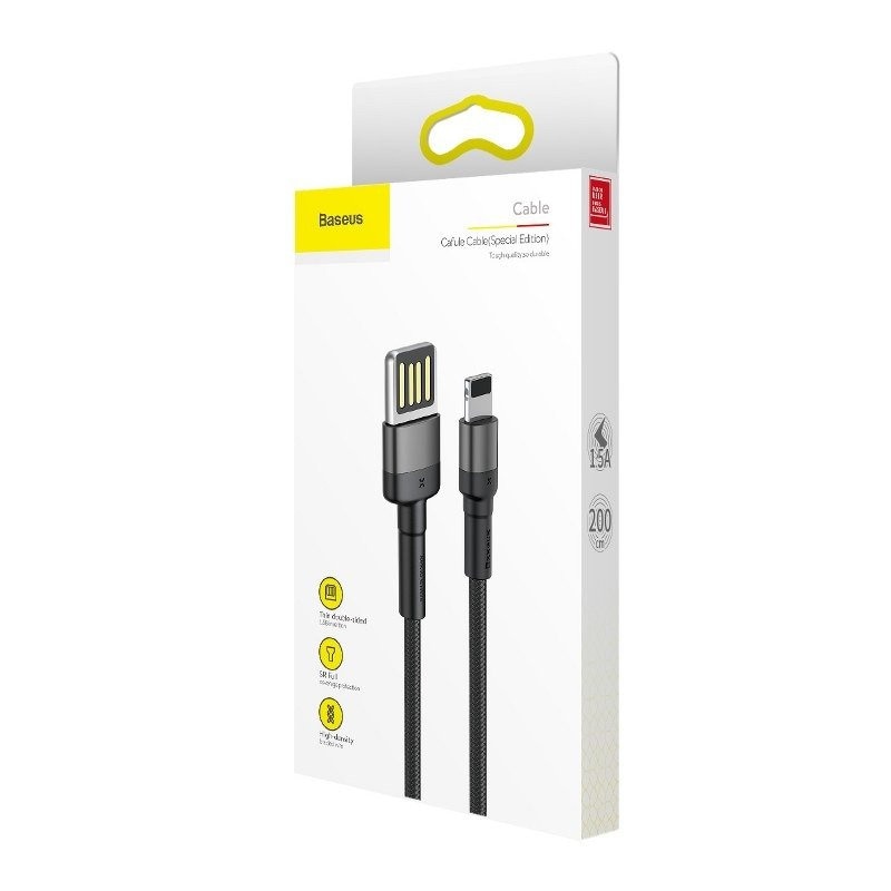Baseus Cafule Dobbeltsidig USB lynkabel 1,5A 2m (grå + svart)