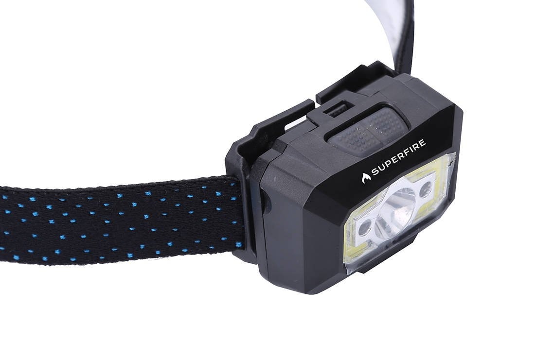 Superfire X30 hodelykt, 340 lm, USB, 5 moduser, 130 m