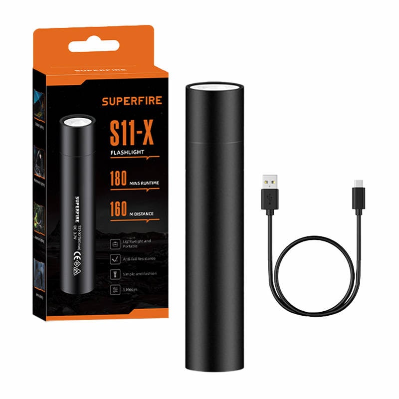Superfire S11-X lommelykt, 700 lm, USB, 5 moduser