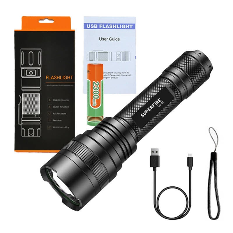 Superfire C8-H lommelykt 1200 lm, USB, 250 m, 5 moduser