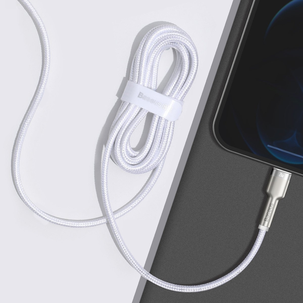 USB-C-kabel for Lightning Baseus Cafule, PD, 20W, 2m (hvit)
