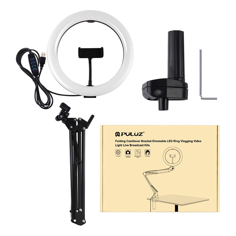 Stativ for skrivebordsarm Puluz med 26 cm LED Vlogging Ring PKT3090B
