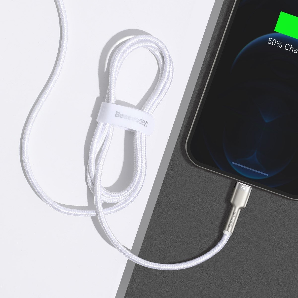 USB-kabel for Lightning Baseus Cafule, 2,4A, 1m (hvit)