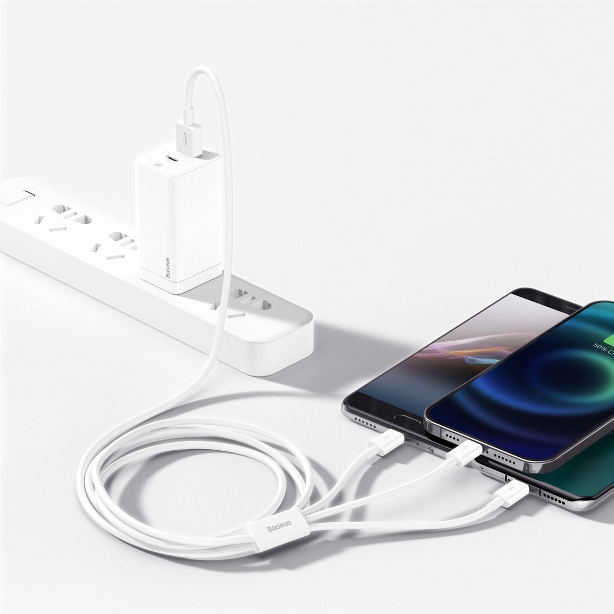 USB-kabel 3in1 Baseus Superior Series, USB til micro USB / USB-C / Lightning, 3,5A, 1,5 m (hvit)