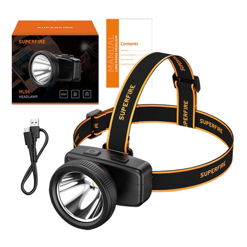 Superfire HL55 hodelykt, 150 lm, USB-C, 4 moduser, 270 m