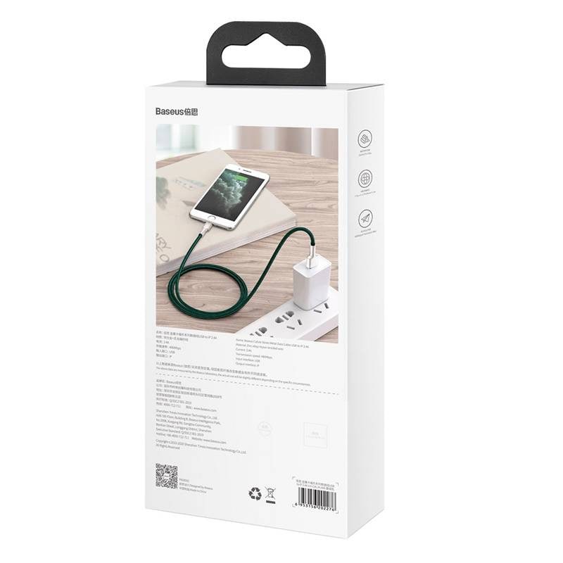 USB-kabel for Lightning Baseus Cafule, 2,4A, 2 m (grønn)