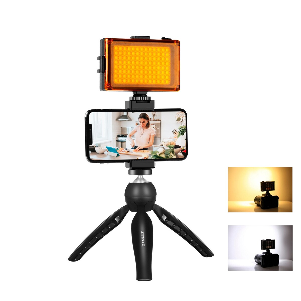 Puluz liveopptakssett stativ + LED-lampe + telefonklips PKT3131B