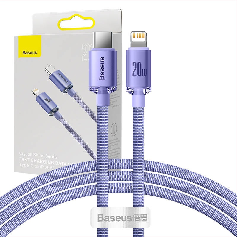Baseus Crystal Shine-kabel USB-C til Lightning, 20 W, PD, 1,2 m (lilla)