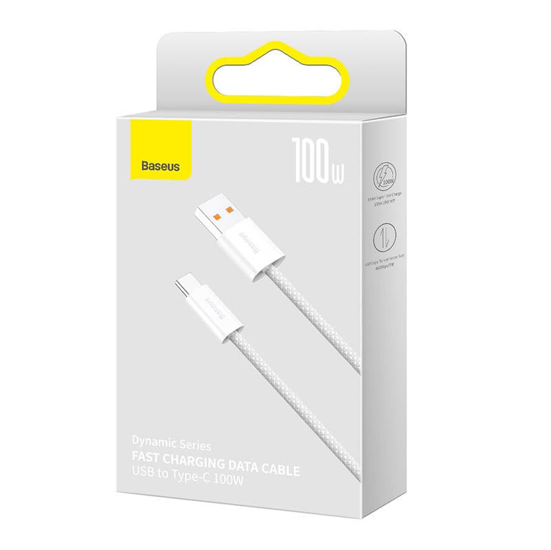 Kabel USB til USB-C Baseus Dynamic Series, 100 W, 1 m (hvit)