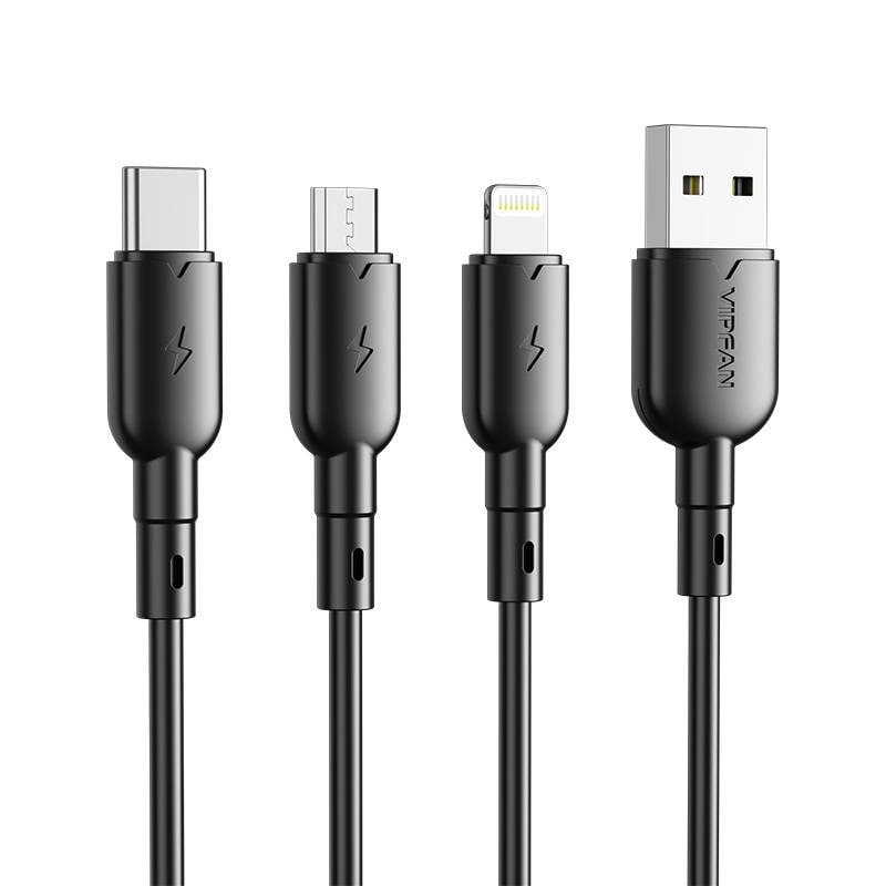 USB til Micro USB-kabel VFAN Colorful X11, 3A, 1 m (svart)
