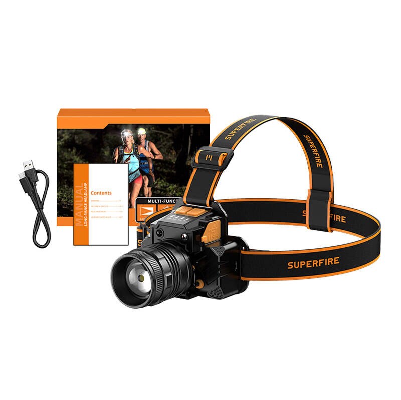 Superfire HL58 hodelykt lommelykt, 350 lm, USB, 3 moduser, 200m