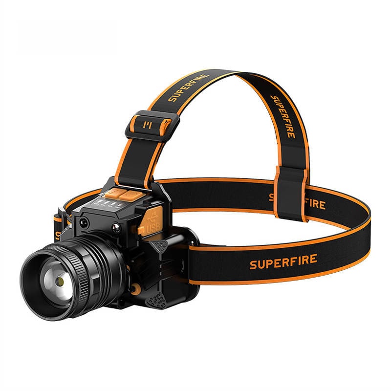 Superfire HL58 hodelykt lommelykt, 350 lm, USB, 3 moduser, 200m