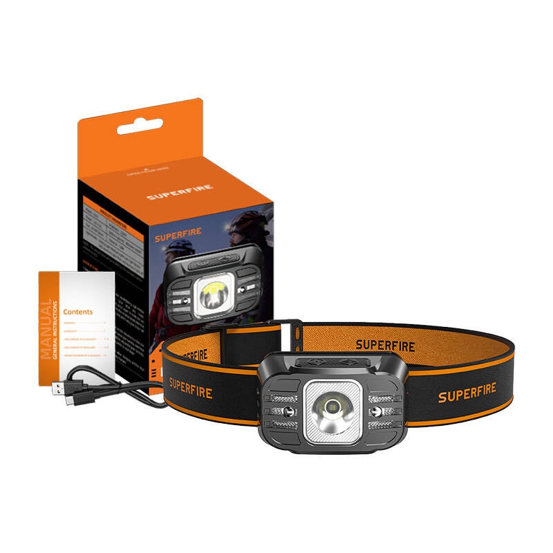 Superfire HL75-X hodelykt, 220 lm, USB, 7 moduser, 120 m