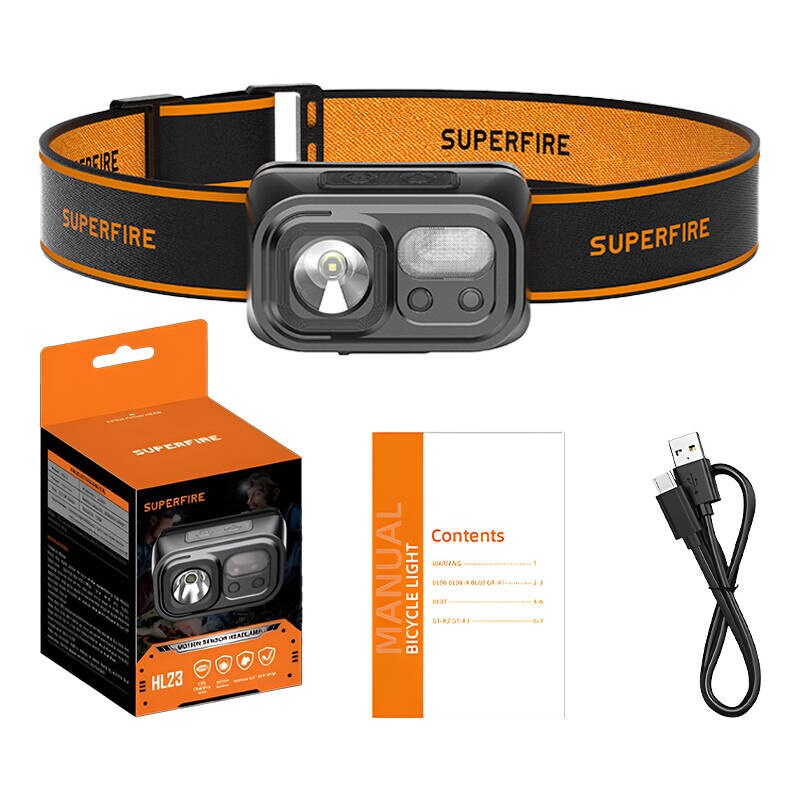 Superfire HL23 hodelykt lommelykt, 220 lm, USB-C, powerbank