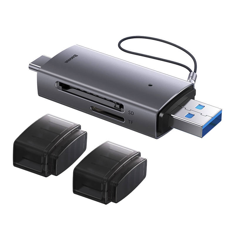 Baseus SD/TF-minnekortleser i Lite-serien, USB + USB-C (grå)