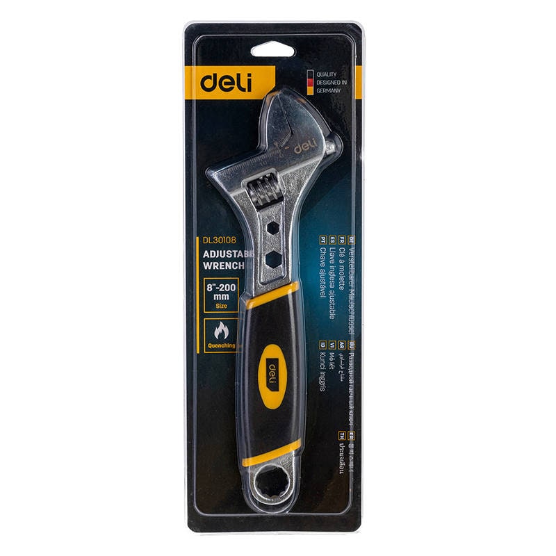 Justerbar skiftenøkkel med plasthåndtak Deli Tools EDL30108, 8" (sølv)