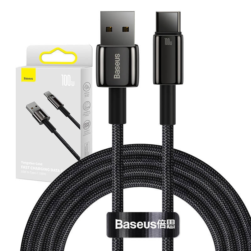 Baseus Tungsten Gold-kabel USB til USB-C, 100 W, 2 m (svart)