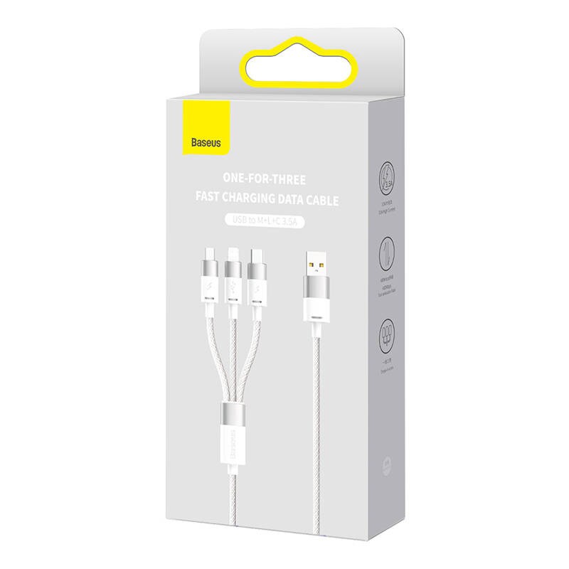 3-i-1 USB-kabel Baseus StarSpeed Series, USB-C + Micro + Lightning 3,5A, 1,2 m (hvit)