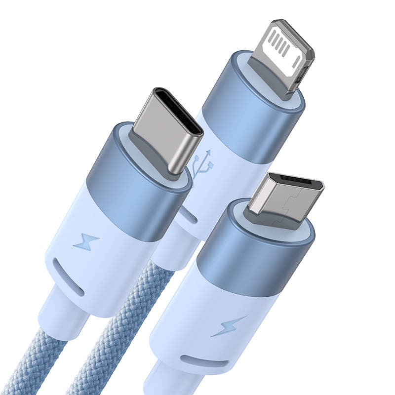 3-i-1 USB-kabel Baseus StarSpeed Series, USB-C + Micro + Lightning 3,5A, 1,2 m (blå)
