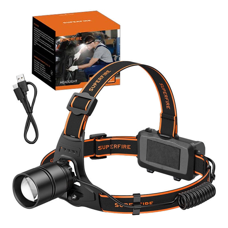 Superfire HL71 hodelykt lommelykt, 500 lm, USB, 5 moduser
