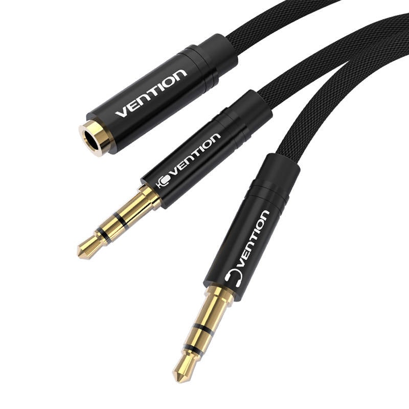 Kabel audio minijack 3,5 mm hunn til 2x minijack 3,5 mm hann Vention BBLBAB 0,6 m (svart)