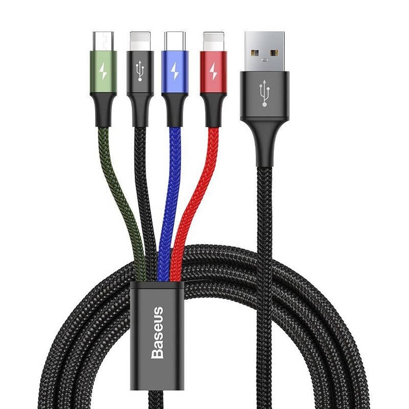 Baseus Rask USB-kabel 4in1 USB-C / 2x Lightning / Micro 3,5A 1,2 m - svart