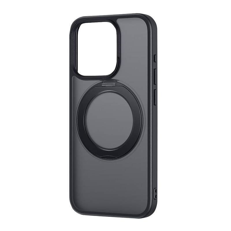Telefonveske med stativ Baseus SkyRing 360° for iP 15 + herdet glass og rengjøringssett (svart)