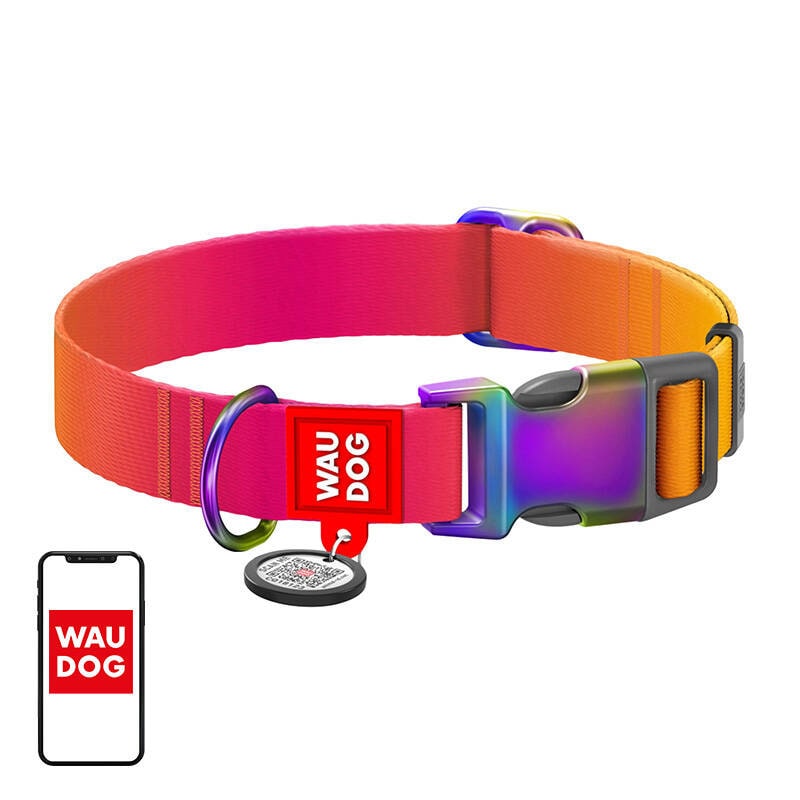 Nylonhalsbånd med QR-kode for Waudog gradient hund, oransje, størrelse XL