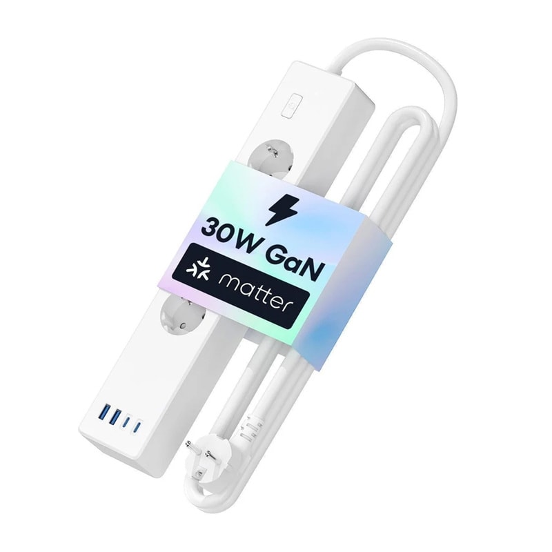 Meross MSP844(EU) smart hurtigladestrømsuttak, 4 uttak + 2x USB-A + 2x USB-C (Matter)