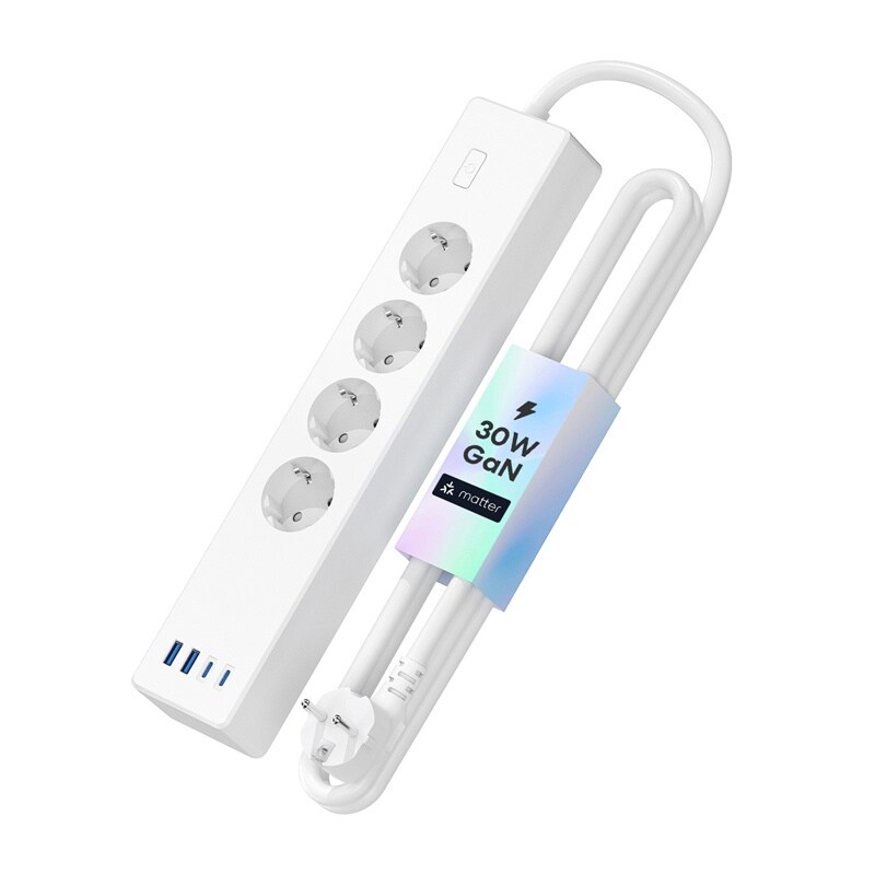 Meross MSP844(EU) smart hurtigladestrømsuttak, 4 uttak + 2x USB-A + 2x USB-C (Matter)