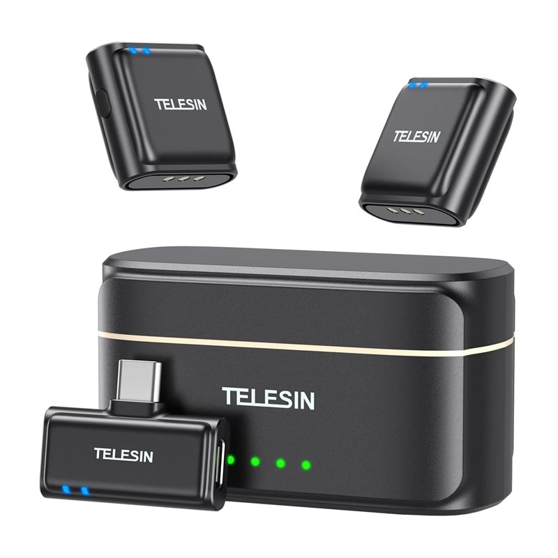 TELESIN trådløs slipsemikrofon + powerbank for telefoner (USB-C)