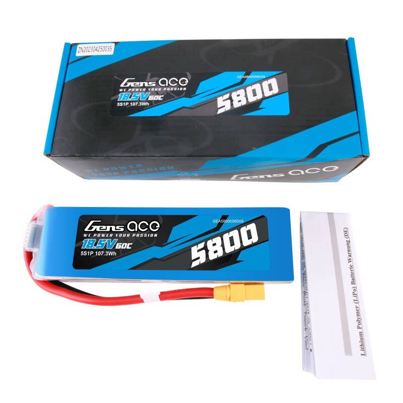Gens ace 5800mAh 60C 18,5V 5S1P Lipo-batteripakke med XT90-plugg