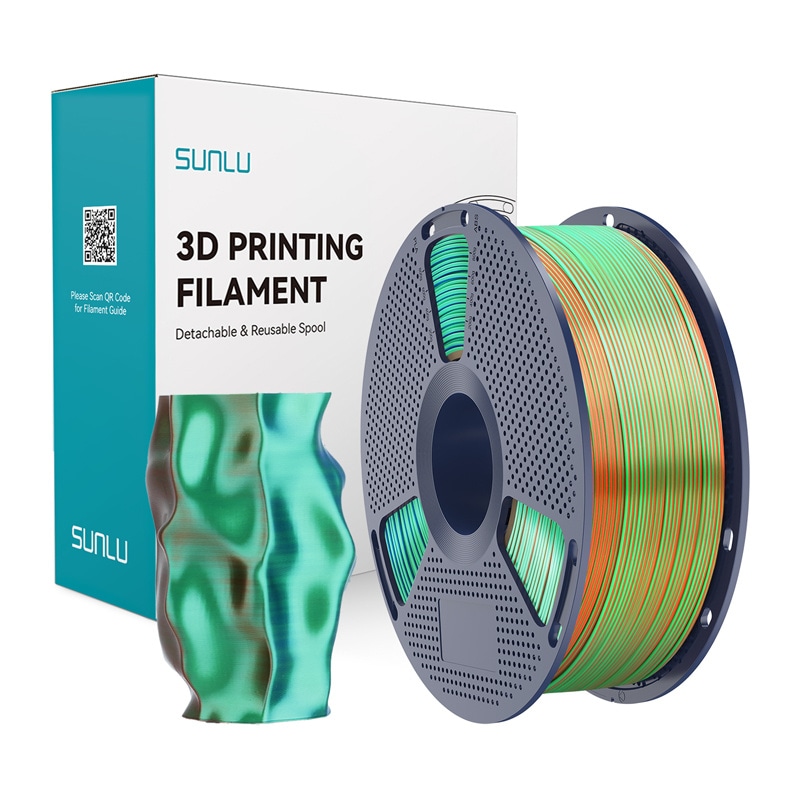 Sunlu PLA+ Silk Tri-Color Filament (oransje, blå og grønn)