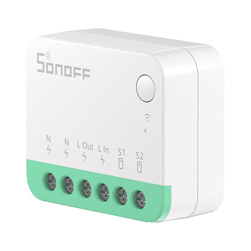 Sonoff MINIR4M Matter-kompatibel smart WiFi-minibryter (HomeKit, SmartThings, Home Assistant).