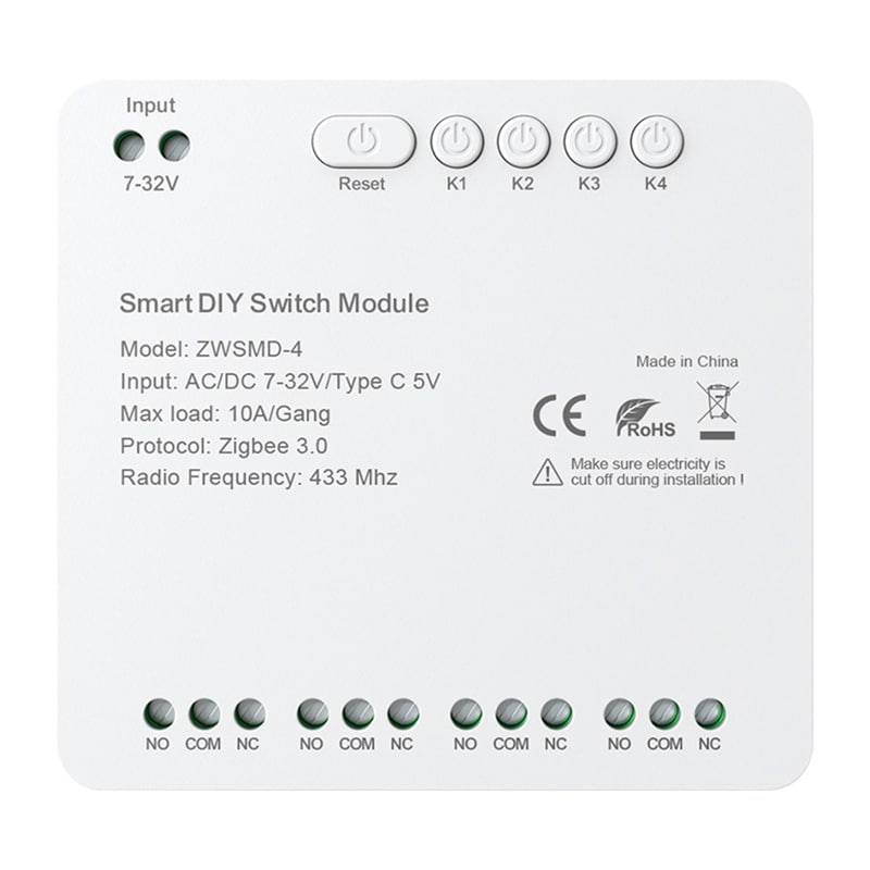 4-kanals ZigBee-brytermodul med spenningsfri DC 32V-kontakt Avatto ZWSMMD-4-32V