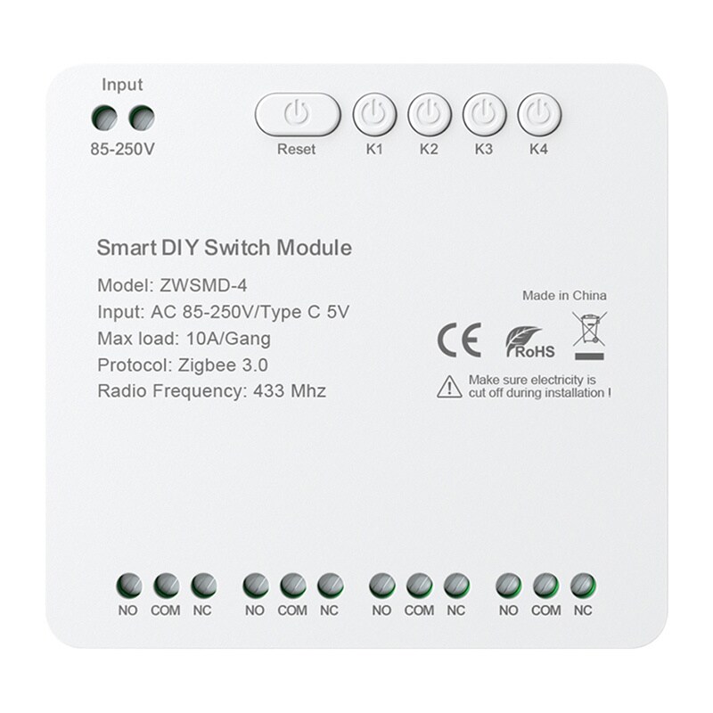 ZigBee 4-kanals brytermodul med spenningsfri DC 32V-kontakt Avatto ZWSMMD-4-250V